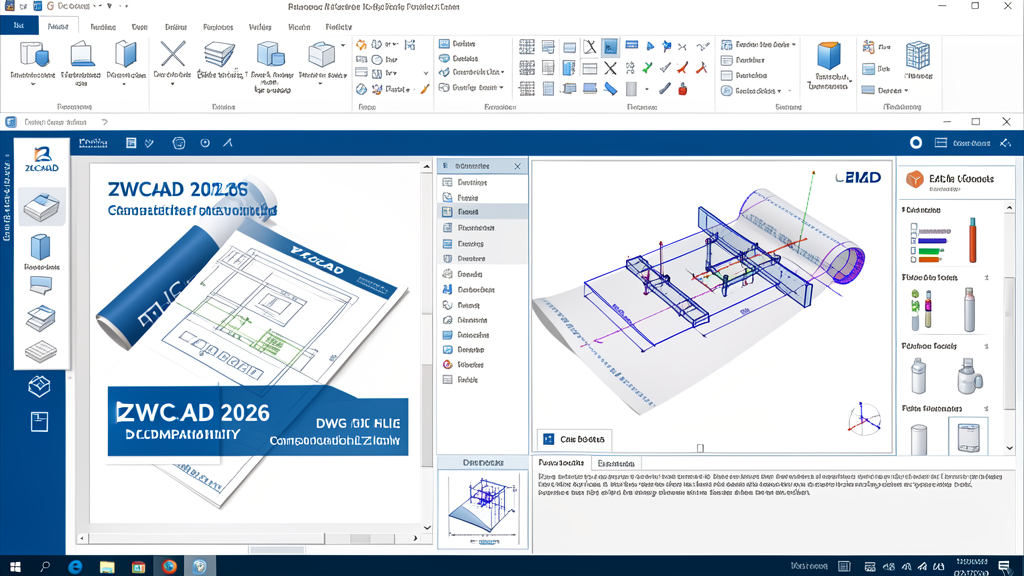 Interface do ZWCAD 2026 com ferramentas de modelagem 2D e 3D compatíveis com DWG