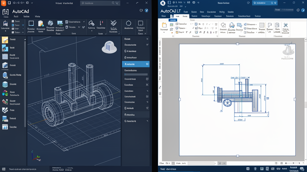 Comparação visual entre AutoCAD completo com modelagem 3D e AutoCAD LT 2027 focado em 2D